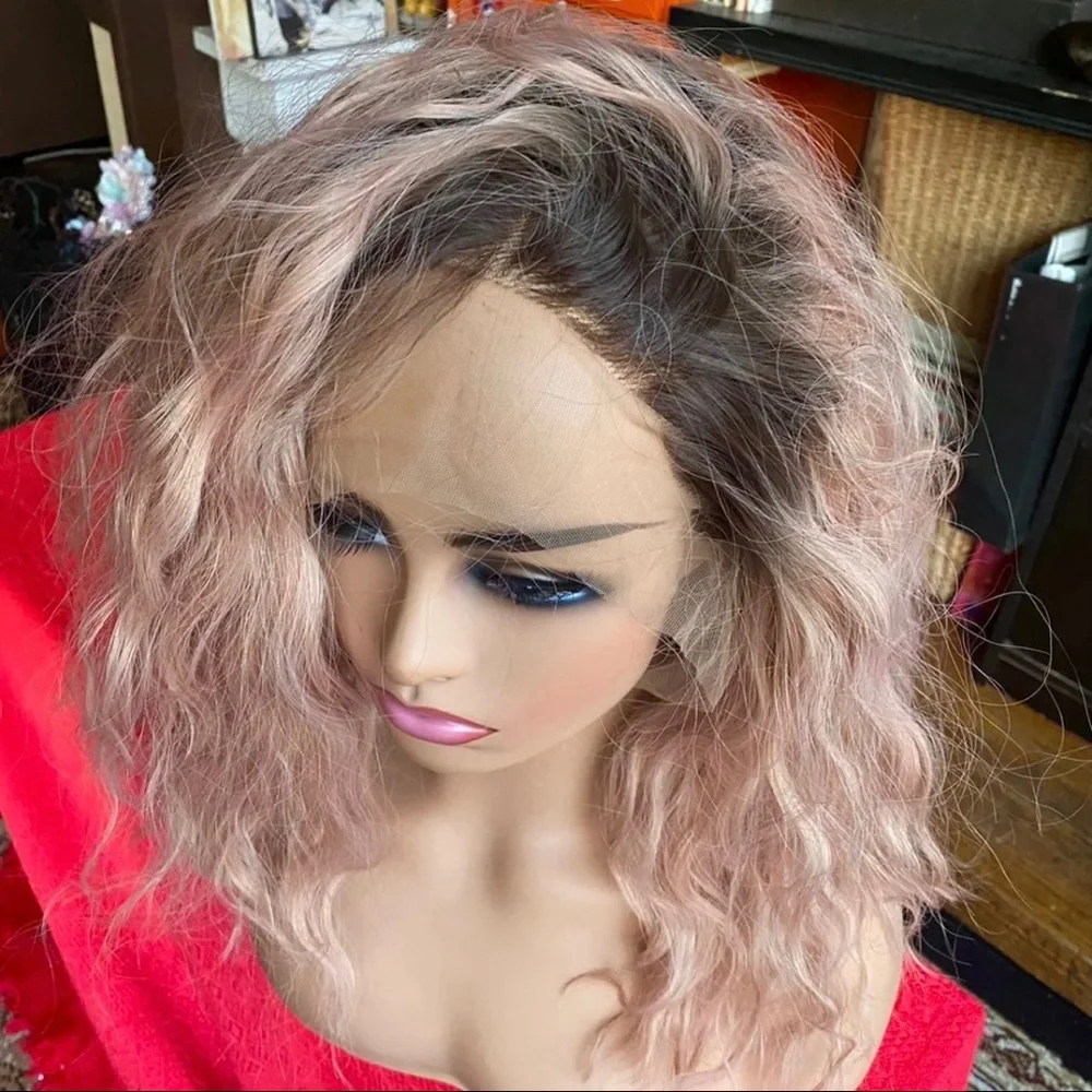 Peachy pink/dusty rose lace front wig